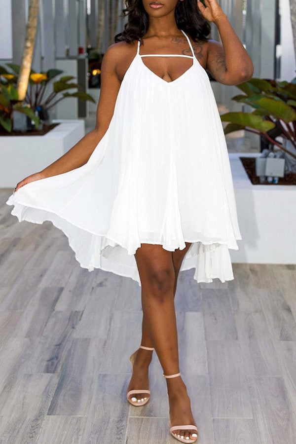 Casual Solid Color Loose Flowy Sling Halter Dress