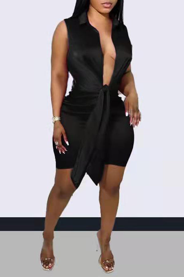 Casual Elegant Satin Sleeveless Lace-Up Dress