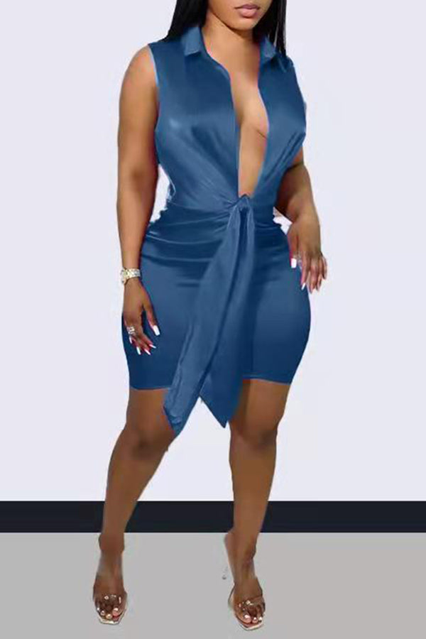 Casual Elegant Satin Sleeveless Lace-Up Dress