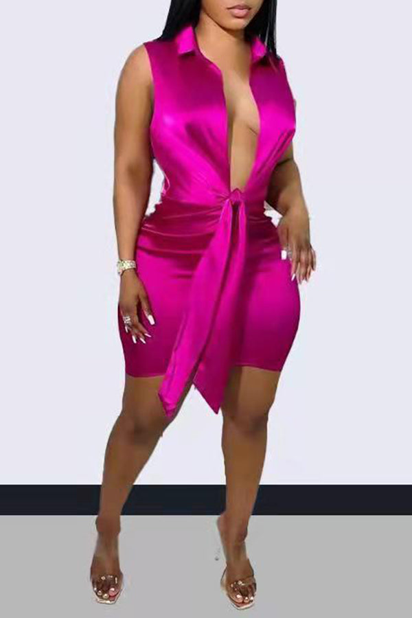Casual Elegant Satin Sleeveless Lace-Up Dress