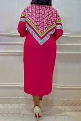 Stylish Elegant Geometric Print Plus Size Shirt Dress