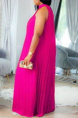 Plus Size Fashion Pleated Loose Elegant Sleeveless Long Dress