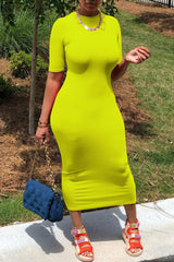 Temperament Commuter Solid Color Short Sleeve Long Dress