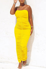 Casual Wrap Chest Sleeveless Crinkled High Stretch Slim Fit Long Dress