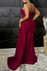 Fashion Solid Color Slim Fit One Shoulder High Waist Draped Party Maxi Dress