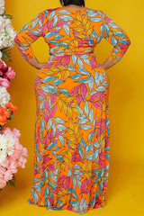 Leaf Print Casual Plus Size Maxi Dress