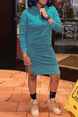 Casual Fashion Pocket Solid Color Hoodie Dress