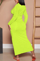 Lapel Single-Breasted Crinkled Slim Fit Long Sleeve Maxi Dress