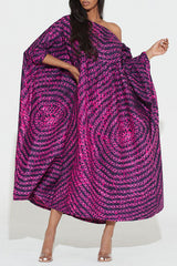 Chic Graphic Print Batwing Sleeve Slash Neck Plus Size Midi Dress