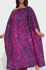 Chic Graphic Print Batwing Sleeve Slash Neck Plus Size Midi Dress