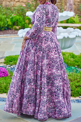 Fashion Plus Size Snake Print Long Sleeve V-neck Maxi Dress (Without Belt)