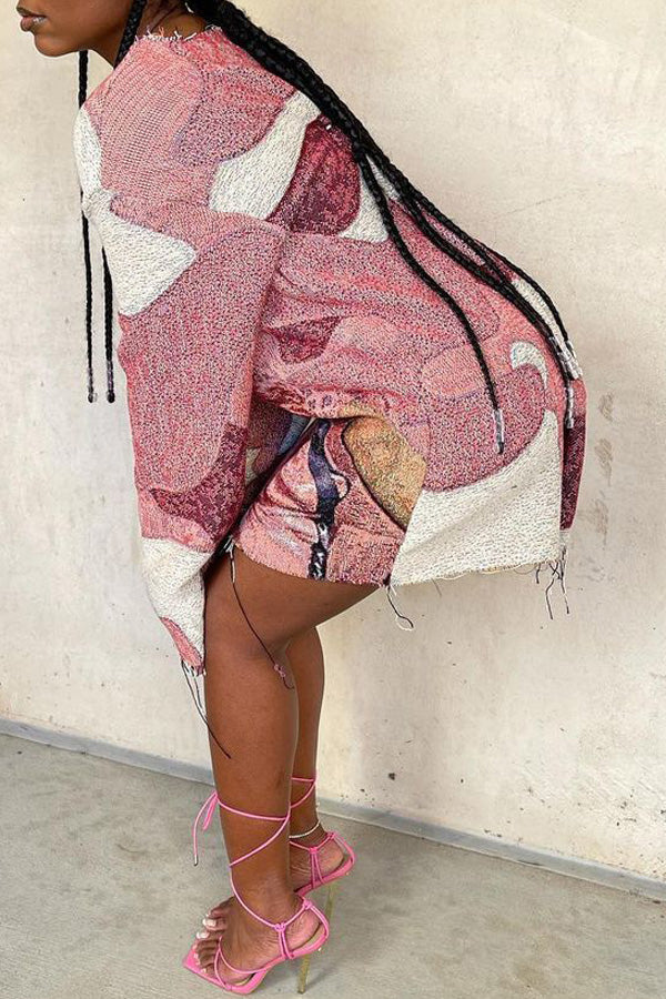 Fashion Character Print Round Neck Long Sleeve Mini Dress