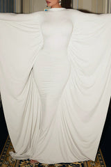 Glamorous Solid Color Batwing Sleeve Slim Fit Slash Neck Maxi Dress