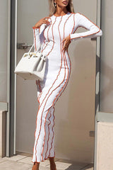 Sexy Color Contrast Edge Slim Elastic Long Sleeve Maxi Dress