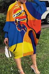 Comfortable Print Batwing Sleeve Loose Midi Dress