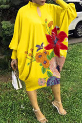 Comfortable Print Batwing Sleeve Loose Midi Dress