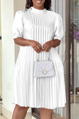 Simple Short Sleeve Satin Solid Color Pleated Loose Midi Dress