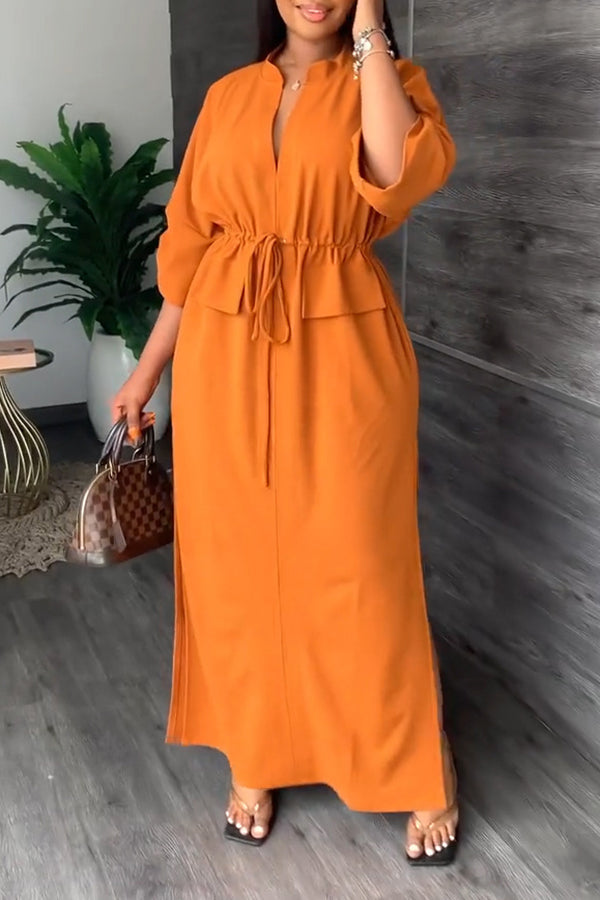 Casual Fashion Stand Collar Slit Solid Color Dress