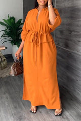 Casual Fashion Stand Collar Slit Solid Color Dress