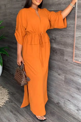 Casual Fashion Stand Collar Slit Solid Color Dress