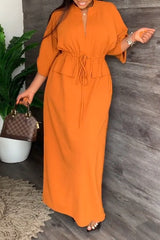 Casual Fashion Stand Collar Slit Solid Color Dress