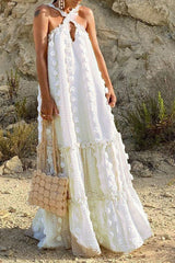 Fashion Halter Three-Dimensional Flower Mopping Cake Dress