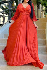 Fashion V-Neck Sexy Pleated Pleated Dress