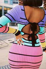 Fashion Color Contrast Striped Body Dress