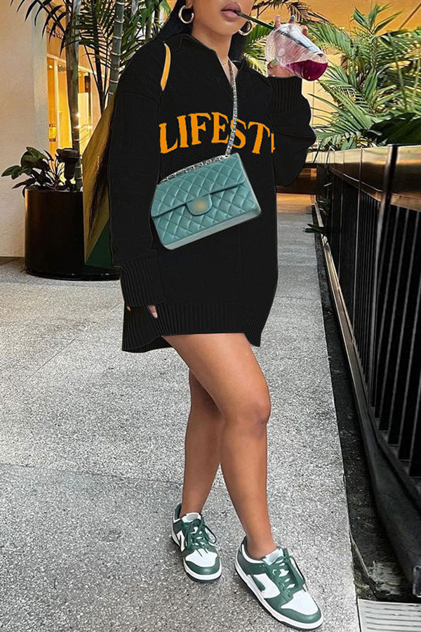 Sexy Alphabet Solid Sweater Dress