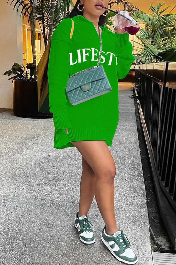 Sexy Alphabet Solid Sweater Dress