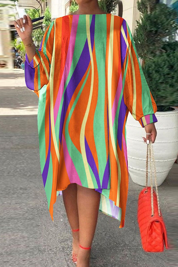 Sexy Loose Color Bar Plus Size Dress
