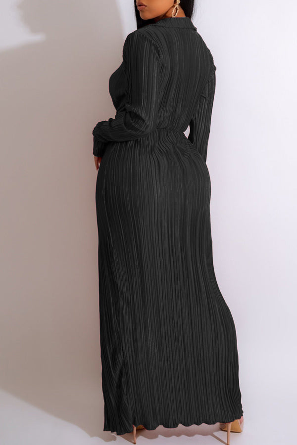 Fashion New Crumpled Slit Long Sleeve Dress