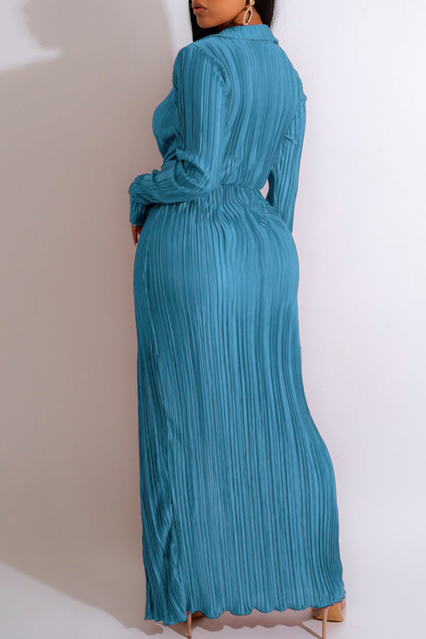 Fashion New Crumpled Slit Long Sleeve Dress