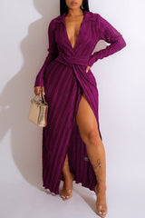 Fashion New Crumpled Slit Long Sleeve Dress