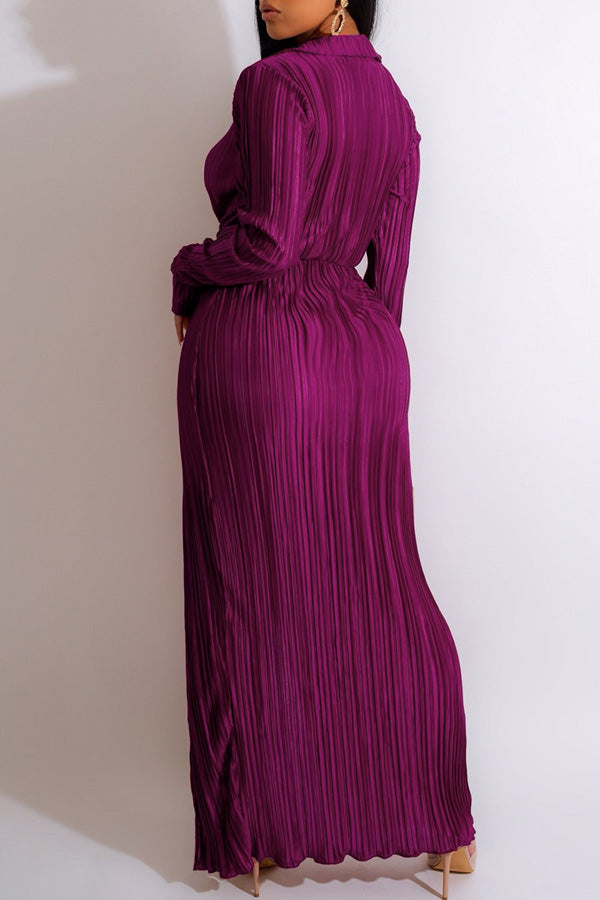 Fashion New Crumpled Slit Long Sleeve Dress