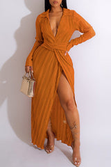 Fashion New Crumpled Slit Long Sleeve Dress