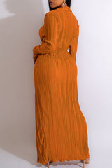 Fashion New Crumpled Slit Long Sleeve Dress