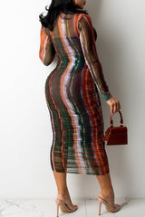 Sexy Casual Long Sleeve Abstract Striped Print Dress