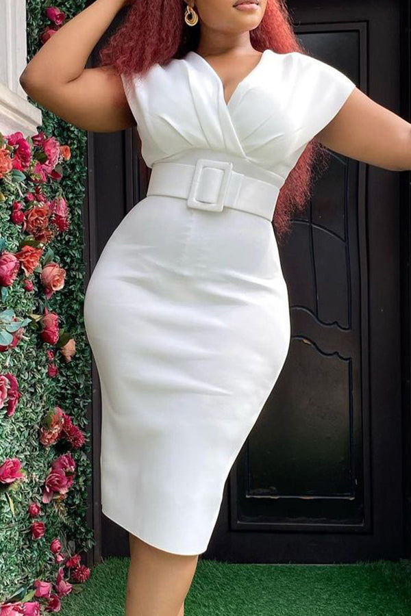 Fashionable New V-neck Waist Temperament Commuter Dress