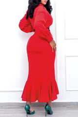 Fashion Long Sleeve Slim Fit Fishtail Party Dress Light Ripe Dress