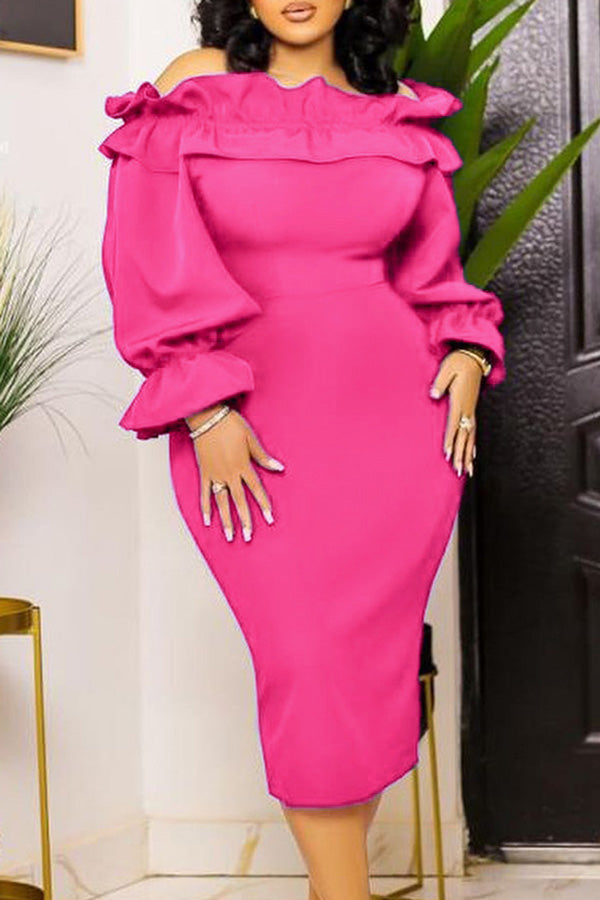 Fashion One-Line Neck Off Shoulder Long Sleeves Slim Fit Dress