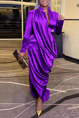 Sexy Deep V Pleated Slim Fit Long Sleeve Dress