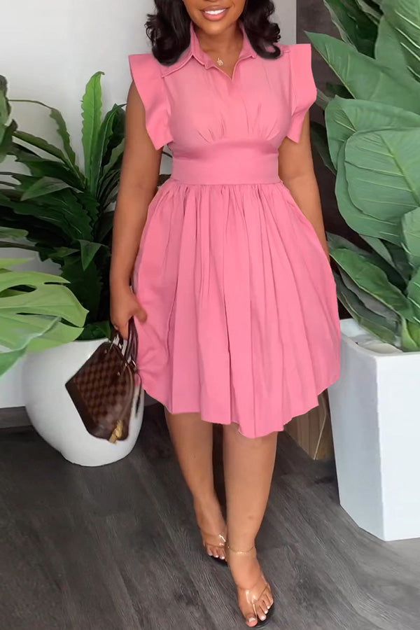 Fashion Waist Pleated Sleeveless Solid Color Dress