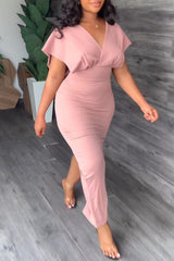 Fashion Casual Slit V Neck Short Sleeve Multicolor Dress