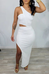 Fashion Temperament One Shoulder Open Waist Slit Dress