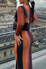 Fashion Stand Collar Long Sleeve Irregular Fashion Print High Waist Slim Fit Hip Dress