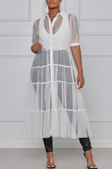 Fashion Polka Dot Solid Color Mesh Short Sleeve Dress