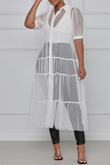 Fashion Polka Dot Solid Color Mesh Short Sleeve Dress