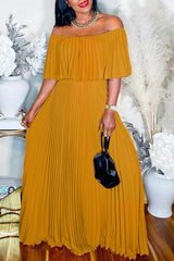 Sexy Off Shoulder Neck Pleated Gown Dress
