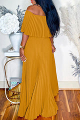 Sexy Off Shoulder Neck Pleated Gown Dress